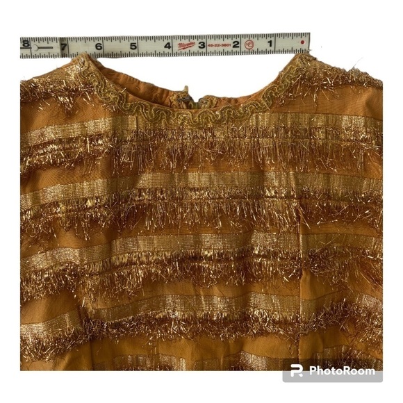 Y2K Fun Gold Fringe High Neck Top With Zipper Back. - Picture 5 of 13